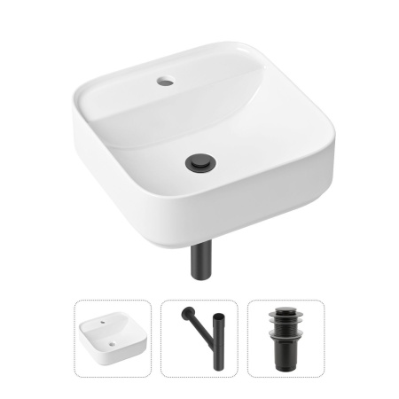 Комплект 3 в 1 Lavinia Boho Bathroom Sink 21520297: накладная фарфоровая раковина 42 см, металлический сифон, донный клапан