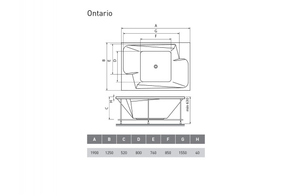 Ванна акриловая Vayer Ontario Гл000006815, 190x125