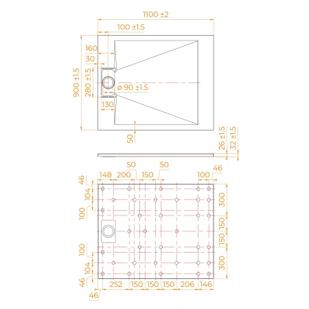 Душевой поддон прямоугольный RGW TUS-W Белый, 900x1100