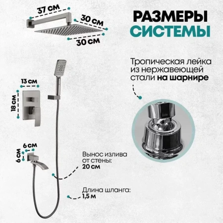 Душевая система скрытого монтажа Grocenberg GB5007 Графит