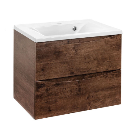 Тумба Vincea Mia 650 подвесная, 2 выкатных ящика soft close, R.Wood с умывальником VCB-3M650W из искусственного камня, цвет белый