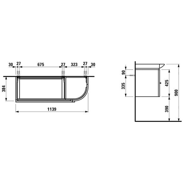 Laufen Palace Тумба, 1140x375x450 мм, с раковиной 1200х460х65 мм, с 1 отв под смеситель, цвет: белый глянцевый 4.0160.1.075.464.1