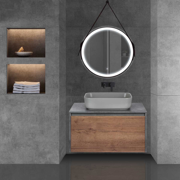Тумба под раковину Vincea Mesa 800 подвесная, 1 выкатной/1 скрытый ящик soft close, T.Oak + Beton