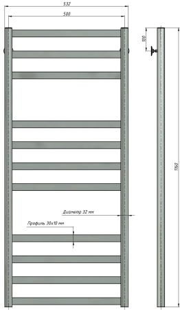 Полотенцесушитель водяной Stinox Maxima Luxe 500x1200, нижнее подключение, хром, 1/2" ВР (внутренняя резьба), 12 перекладин