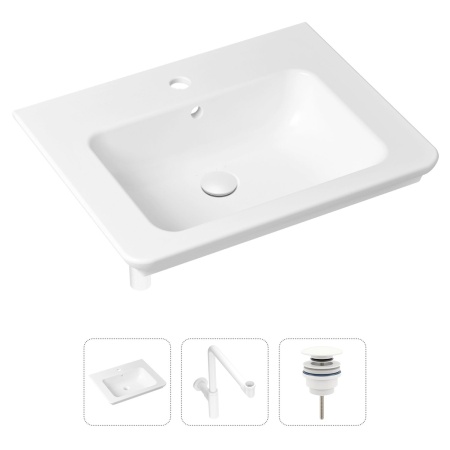 Комплект 3 в 1 Lavinia Boho Bathroom Sink 21520432: врезная фарфоровая раковина 60 см, металлический сифон, донный клапан