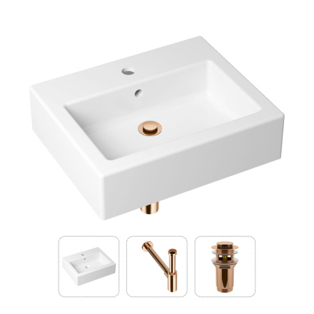 Комплект 3 в 1 Lavinia Boho Bathroom Sink 21520660: накладная фарфоровая раковина 50.5 см, металлический сифон, донный клапан