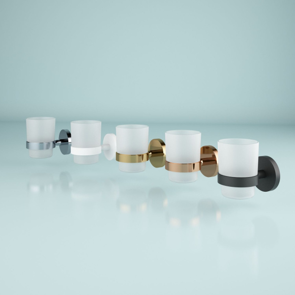 Стеклянный стакан для зубных щеток и пасты с латунным настенным держателем Wellsee Finishing Touch 182510000 (цвет стакана матовый, цвет держателя белый матовый)