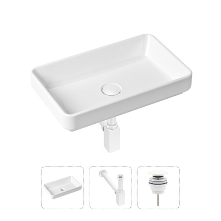 Комплект 3 в 1 Lavinia Boho Bathroom Sink 21520132: накладная фарфоровая раковина 55 см, металлический сифон, донный клапан