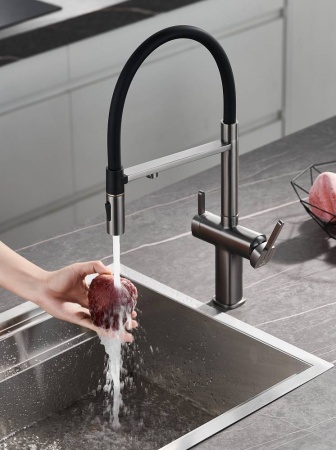 Смеситель для кухни с подключением фильтра воды Rose R358T, оружейная сталь