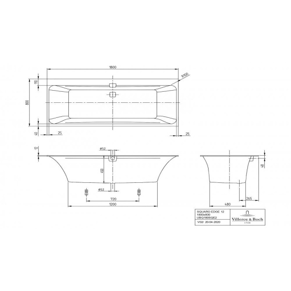Ванна Villeroy & Boch Squaro Edge 12 1800 x 800 мм, квариловая, UBQ180SQE2DV-01
