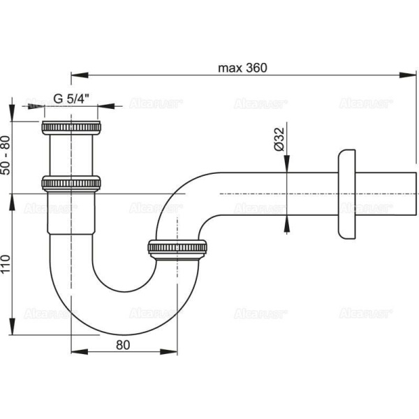 Сифон для биде Alcaplast Ø32 металл, A45E
