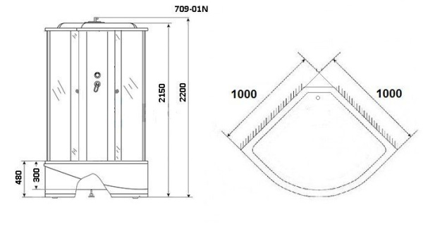 Душевая кабина Niagara Ultra NG-709-01N 100х100х220, высокий поддон 48 см, стекло полосатое, форсунки