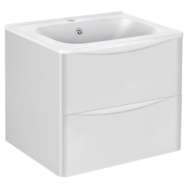 Тумба Vincea Paola 600 подвесная, 2 выкатных ящика soft close, G.White с умывальником VCB-2VP600W из искуственного камня, цвет белый