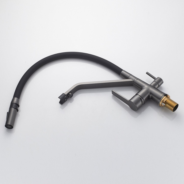 Смеситель для кухни с гибким изливом и подключением фильтра Shevanik S278T, оружейная сталь