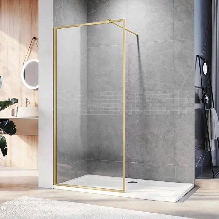 Душевая перегородка Veconi Korato KR-81G, 700x2000, брашированное золото, стекло прозрачное