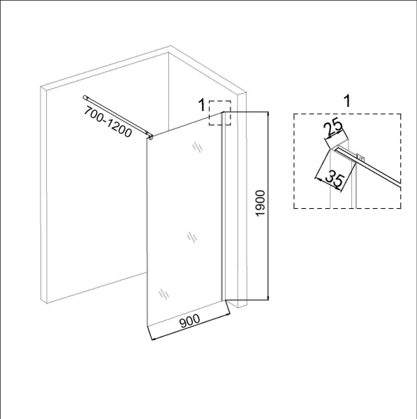 Душевая перегородка Niagara Eco NG-552-90BLACK (90х190) черный,стекло клетка,1 место