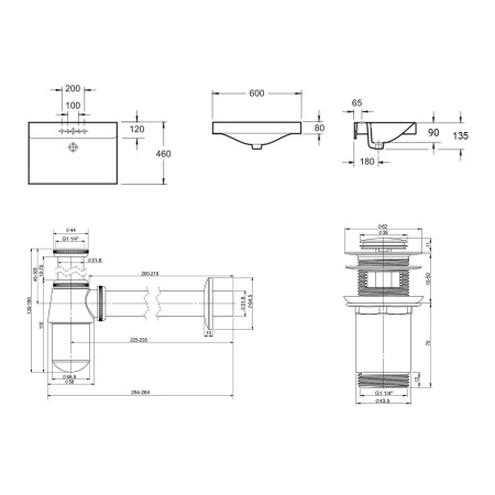 Комплект 3 в 1 Lavinia Boho Bathroom Sink 21520544: врезная фарфоровая раковина 60 см, металлический сифон, донный клапан