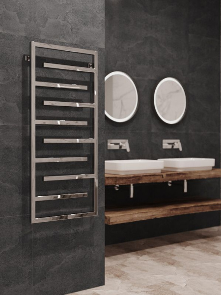 Полотенцесушитель водяной Stinox Corsica 500x1200, нижнее подключение, хром, 1/2" ВР (внутренняя резьба), 8 перекладин