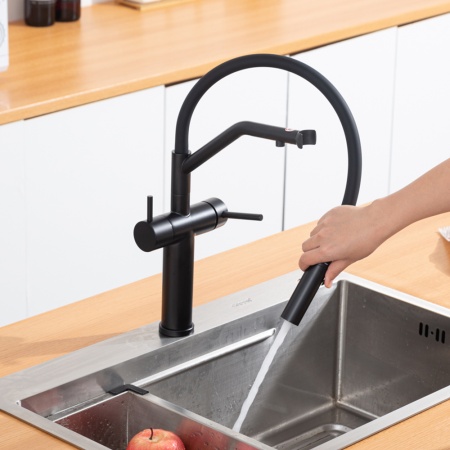 Смеситель для кухни с гибким изливом и подключением фильтра GAPPO G4399-86, черный
