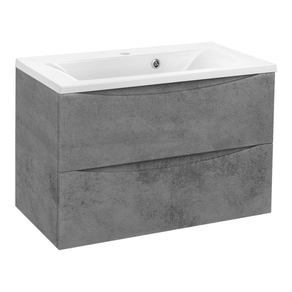 Тумба Vincea Mia 750 подвесная, 2 выкатных ящика soft close, Beton с умывальником VCB-3M750W из искусственного камня, цвет белый