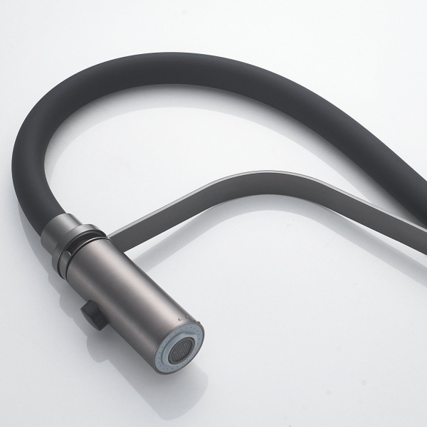 Смеситель для кухни с гибким изливом и режимом "душ" Shevanik S943T-3, оружейная сталь