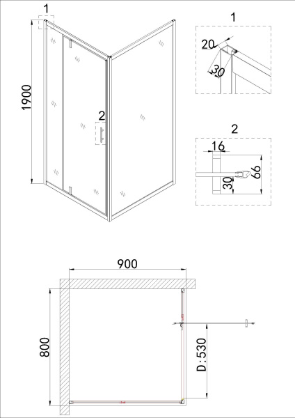 Душевое ограждение Niagara Nova NG-63-8A-A90 80x90x195 прямоугольник, дверь распашная
