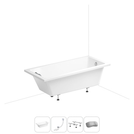 Акриловая ванна в наборе 4 в 1: встраиваемая ванна, слив-перелив, ножки, подголовник Wellsee FreeDom 20212757R