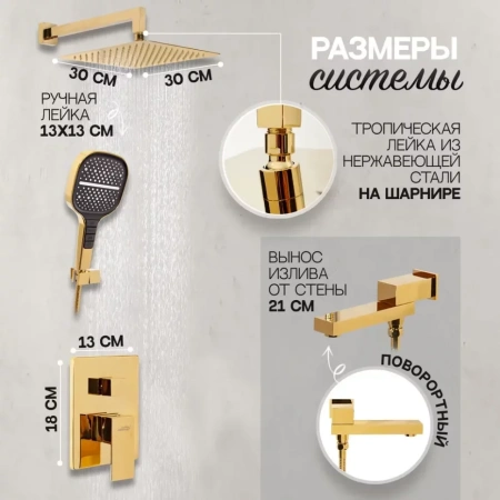 Душевая система скрытого монтажа Hansberge H6075 Золото глянец