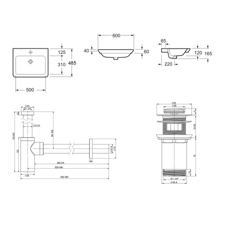 Комплект 3 в 1 Lavinia Boho Bathroom Sink 21520385: врезная фарфоровая раковина 60 см, металлический сифон, донный клапан