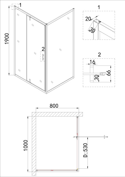 Душевое ограждение Niagara Nova NG-83-10AB-A80B 100x80x195 прямоугольник, дверь распашная