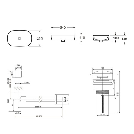 Комплект 3 в 1 Lavinia Boho Bathroom Sink 21520084: накладная фарфоровая раковина 54 см, металлический сифон, донный клапан