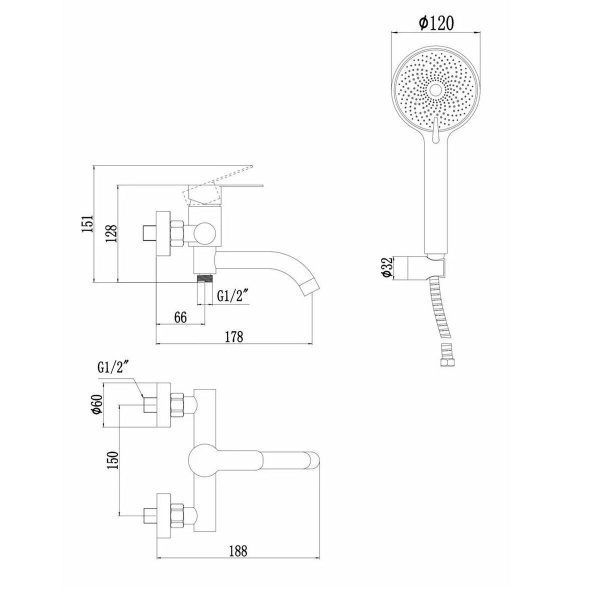 Смеситель для ванны Fmark FS8206Q, гранит