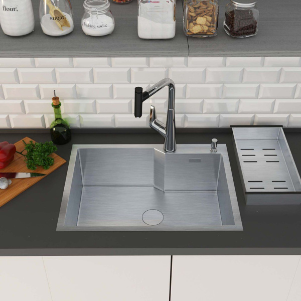 Кухонная мойка Roxen Wellnes 60х45 с коландером и дозатором, сатин 560240-60
