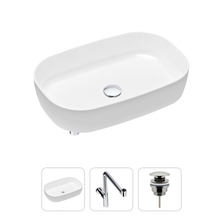 Комплект 3 в 1 Lavinia Boho Bathroom Sink 21520100: накладная фарфоровая раковина 54 см, металлический сифон, донный клапан