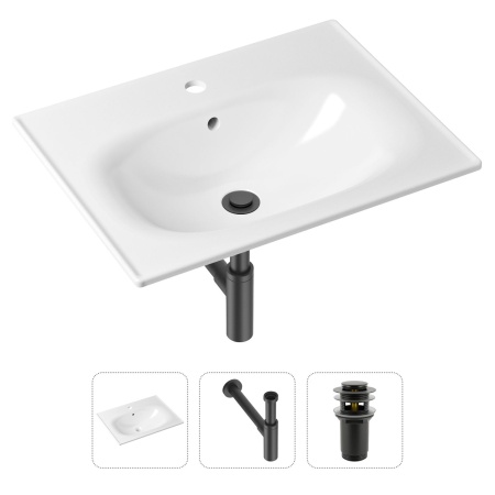 Комплект 3 в 1 Lavinia Boho Bathroom Sink 21520469: врезная фарфоровая раковина 60 см, металлический сифон, донный клапан
