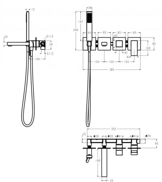 Смеситель для ванны скрытого монтажа Grocenberg GB5060 Золото глянец