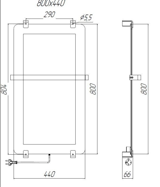 Полотенцесушитель электрический Allen Brau Infinity 80x44 с рейлингом и креплением, черный браш