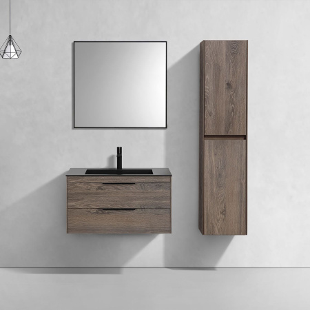 Тумба Vincea Chiara 2D 800 подвесная, 2 выкатных ящика soft-close, R.Oak с умывальником VCB-13800G из кварца, цвет серый