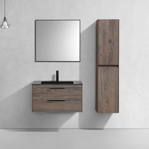 Тумба Vincea Chiara 2D 800 подвесная, 2 выкатных ящика soft-close, R.Oak с умывальником VCB-13800G из кварца, цвет серый