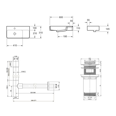 Комплект 3 в 1 Lavinia Boho Bathroom Sink 21520518: накладная фарфоровая раковина 60 см, металлический сифон, донный клапан