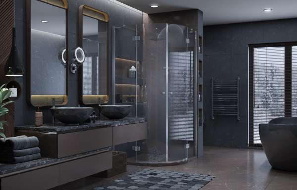 Душевой уголок Ambassador Diamond 12011101-ST8, полукруглый, угловой трап, 90х90