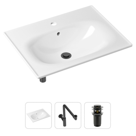 Комплект 3 в 1 Lavinia Boho Bathroom Sink 21520479: врезная фарфоровая раковина 60 см, металлический сифон, донный клапан