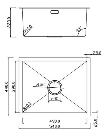 Кухонная мойка Roxen Uno 54 PVD (графит) под столешницу