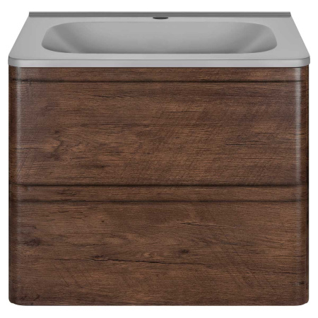 Тумба Vincea Vico 600 подвесная, 2 выкатных ящика soft close, R.Wood с умывальником VCB-2VP600G из кварцевого камня, цвет серый