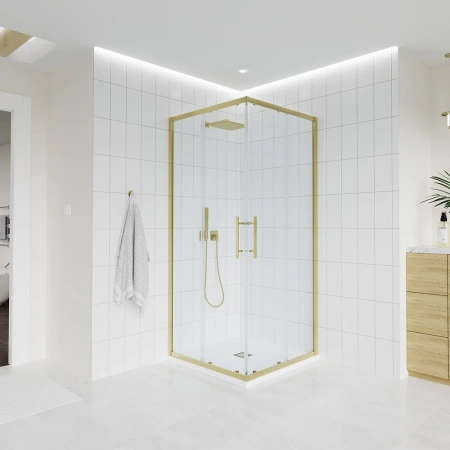 Душевой угол Veconi Evo 300 G, 1100х800x1950, золото брашинг, прозрачное стекло