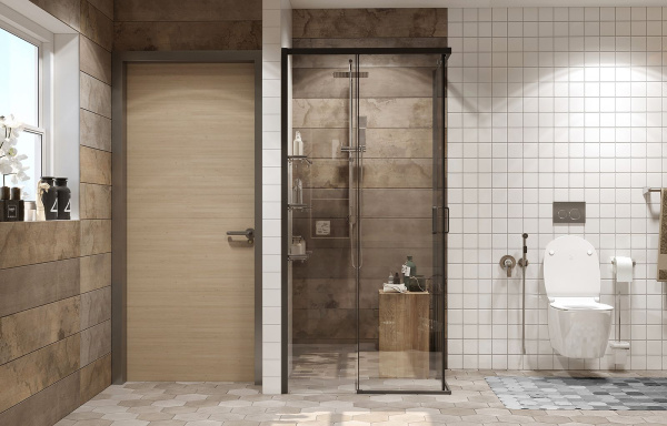 Душевой уголок Ambassador Queen Black 11011204-ST4, квадратный, линейный трап, 100х100