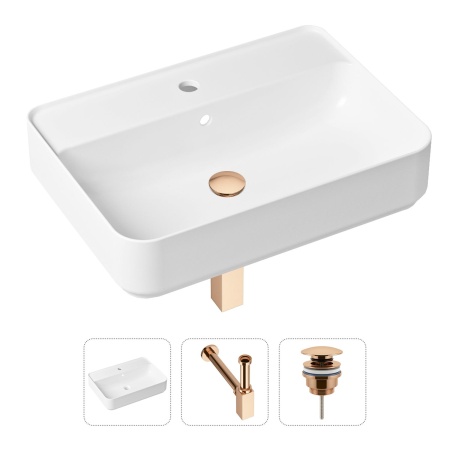 Комплект 3 в 1 Lavinia Boho Bathroom Sink 21520346: накладная фарфоровая раковина 60 см, металлический сифон, донный клапан