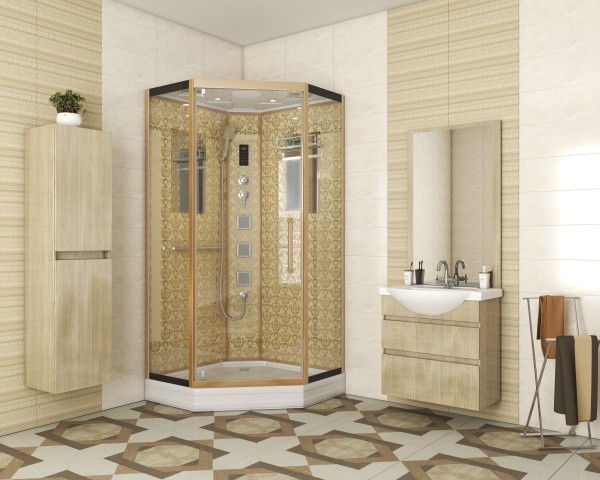 Душевая кабина Niagara Luxe NG-7717G 100x100x215, низкий поддон, стенки золото