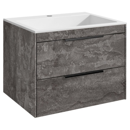 Тумба Vincea Chiara 2D 600 подвесная, 2 выкатных ящика soft-close, G.Stone с умывальником VCB-13600W из искусственного камня, цвет белый