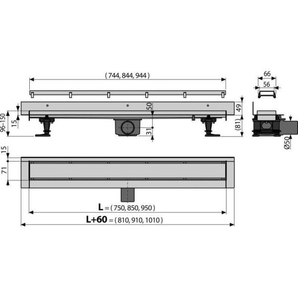 Водоотводящий желоб Alcaplast APZ23-DOUBLE9-850